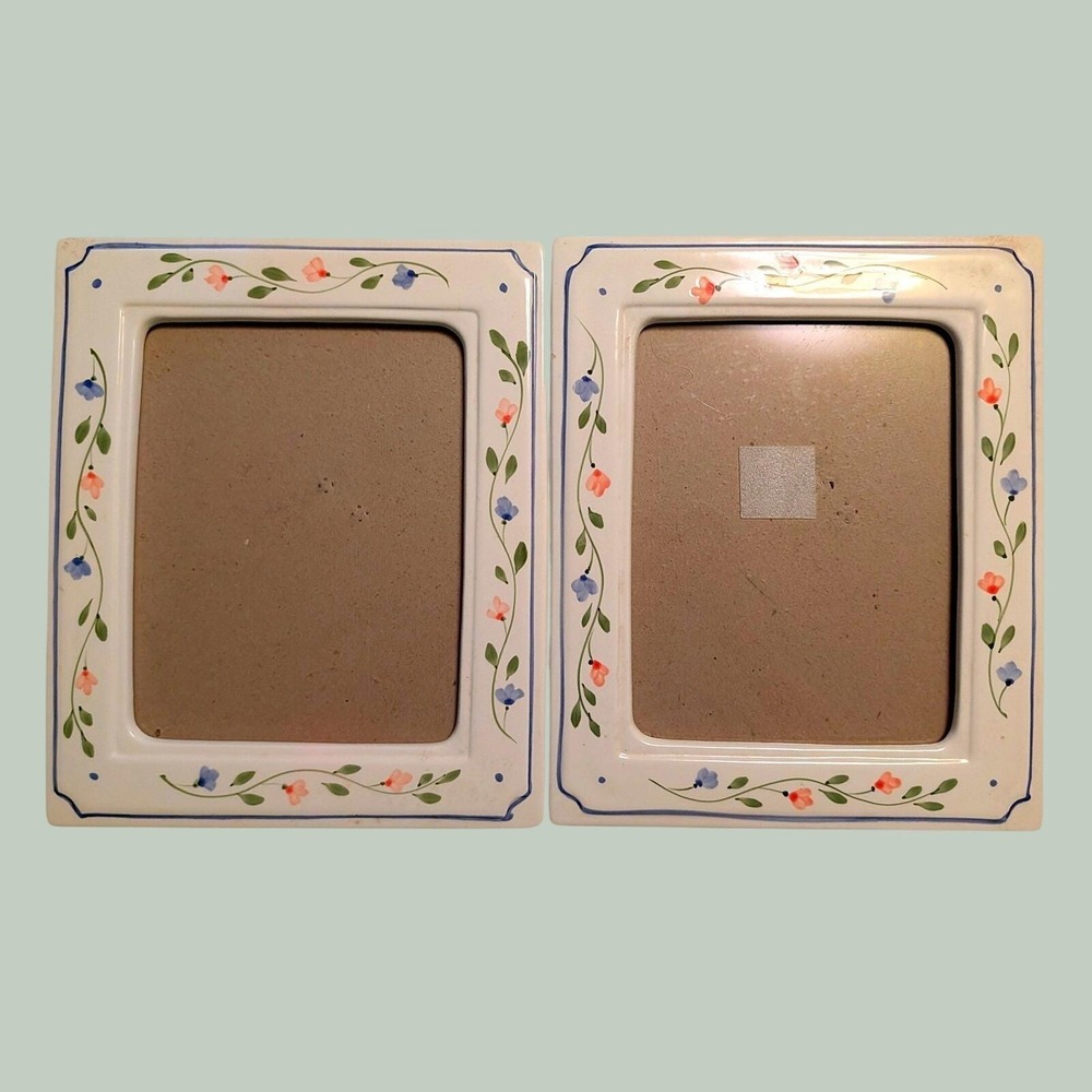 Vintage Fetco 1984 Ceramic Floral Picture Frames Set of 2‎ Hand Painted 8x10